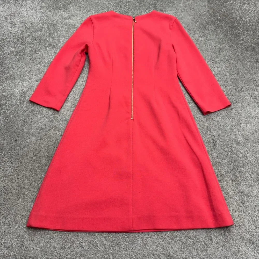 Kate Spade 3/4 Sleeve A-Line Shift Midi Dress Womens 6 Bright Pink Coral Stretch